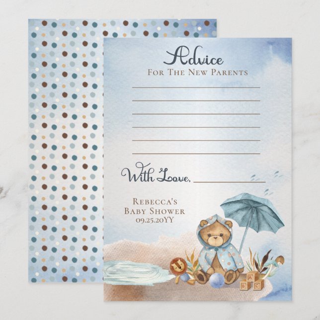 Invitation Teddy Bear Bearly Wait Boy Baby shower Conseils (Devant / Derrière)