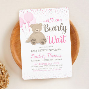 Invitation Teddy Bear Bearly Wait Confetti Baby shower fille