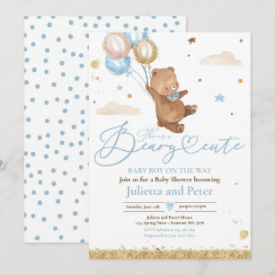 Invitation Teddy Bear Beary mignonne Baby Boy Baby shower ble