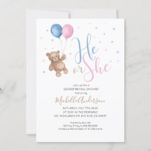 Invitation Teddy Bear Bébé Genre Révéler Douche