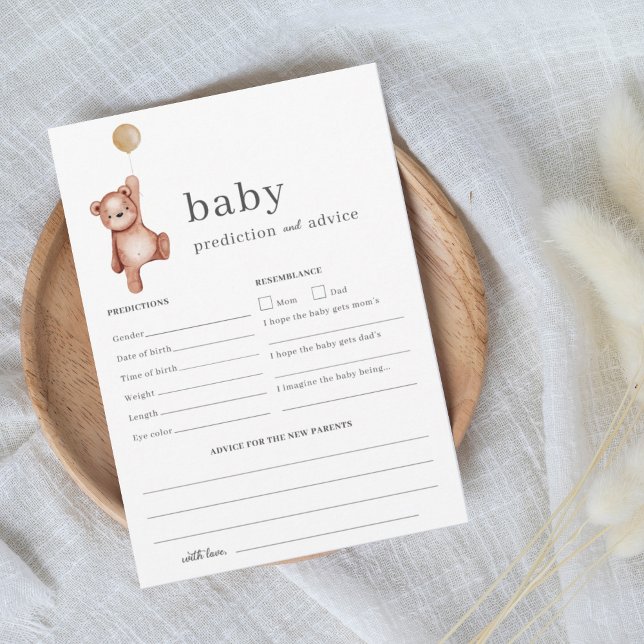 Invitation Teddy Bear Beige Prédiction et conseil Baby shower (Créateur téléchargé)