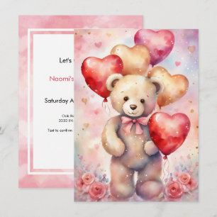 Invitation Teddy Bear Birthday Girl's Party Détails personnal