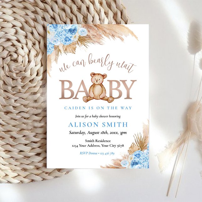 Invitation Teddy Bear Blue Boy Bearly Wait Baby shower (Créateur téléchargé)