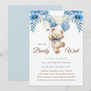 Invitation Teddy Bear Boy Blue   Baby shower d'attente précoc