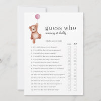 Teddy Bear Devine Qui Fille Baby shower Jeu