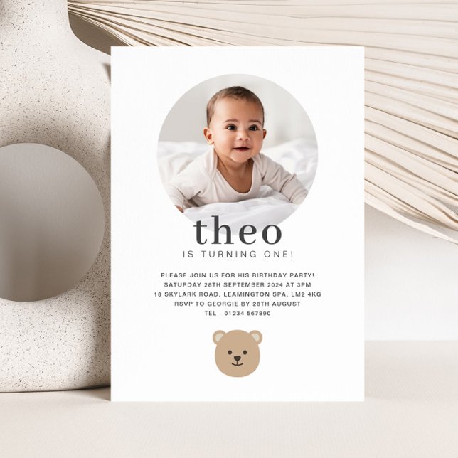 Invitation Teddy Bear Face - Photo Anniversaire (Teddy Bear Face - Photo Birthday Invitation)