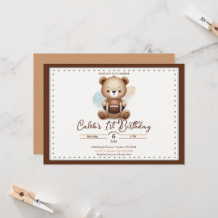 Invitation Teddy Bear Football Aquarelle 1ère fête d'annivers