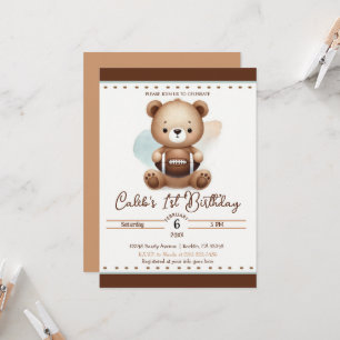 Invitation Teddy Bear Football Aquarelle 1ère fête d'annivers