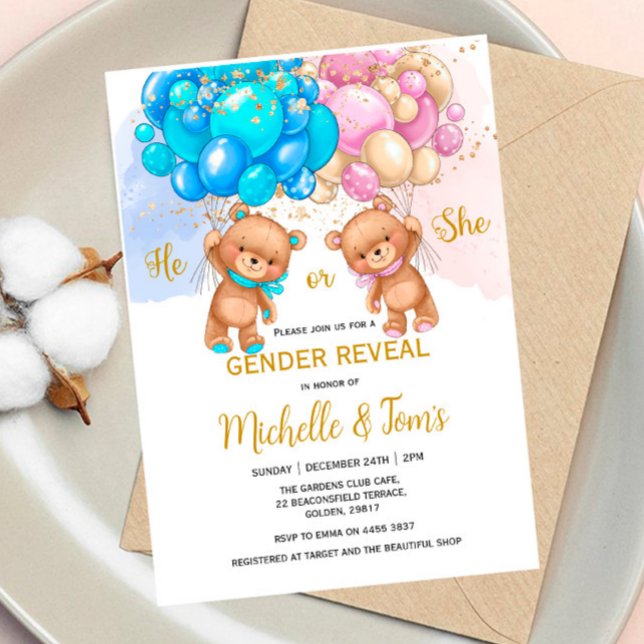 Invitation Teddy Bear Genre Revela Party (Créateur téléchargé)