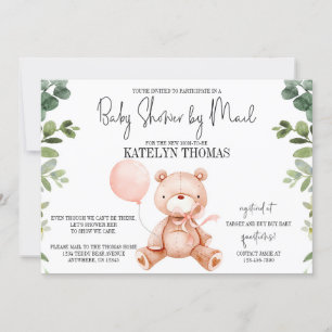 Invitation Teddy Bear Girl Green Baby shower par courrier