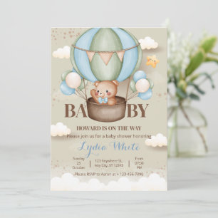 Invitation Teddy Bear Hot Air Balloon Baby shower Oh Baby