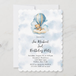 Invitation Teddy Bear Hot Air Balloon Boy N'importe quel âge