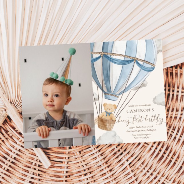 Invitation Teddy Bear Hot Hair Balloon Premier anniversaire P (Créateur téléchargé)