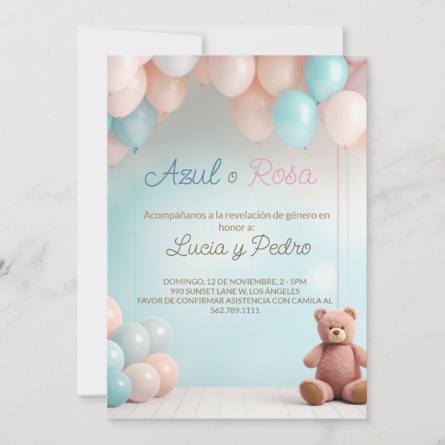 Invitation Teddy Bear Niño o Niña - Révélation espagnole de g (Devant)