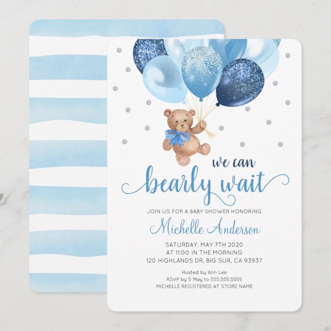 Invitation Teddy Bear Nous Pouvons Attendre Baby shower (Devant / Derrière)