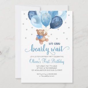 Invitation Teddy Bear Nous Pouvons Attendre Premier Anniversa