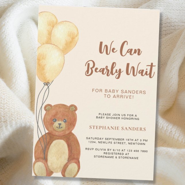 Invitation Teddy Bear On Peut Attendre Le Baby shower De Ball (Créateur téléchargé)