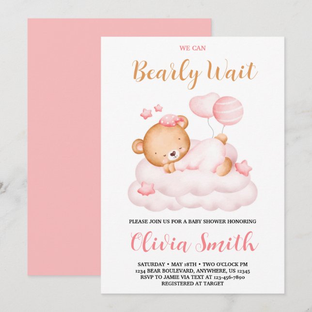 Invitation Teddy Bear On Peut Attendre Un Baby shower De Fill (Devant / Derrière)