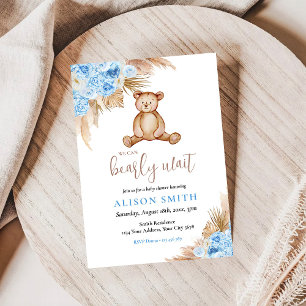 Invitation Teddy Bear Pampas Grass Bearly Wait Baby shower