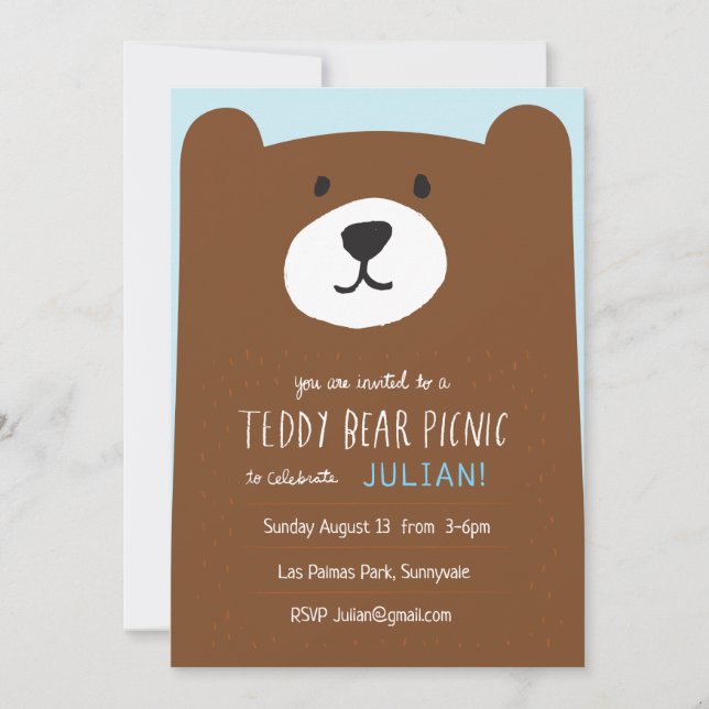 Invitation Teddy Bear Pique-nique Anniversaire de enfant Fête (Devant)