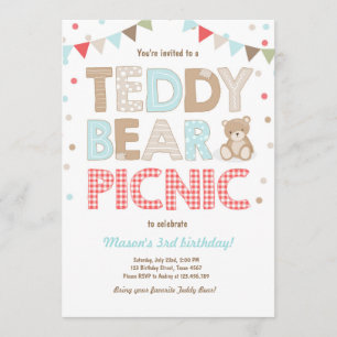 Invitation Teddy Bear Pique-nique anniversaire garçon Invitat