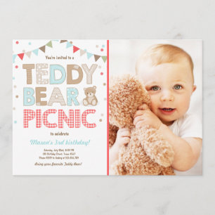 Invitation Teddy Bear Pique-nique anniversaire garçon Invitat