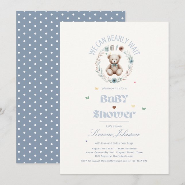 Invitation Teddy Bear Pique-nique Boho Baby shower Garçons à  (Devant / Derrière)