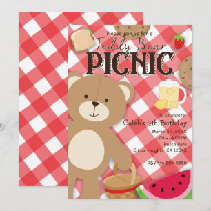 Invitation Teddy Bear Pique-nique Été Anniversaire Fête Invit