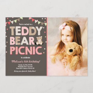 Invitation Teddy Bear Pique-nique Fille anniversaire Invitati