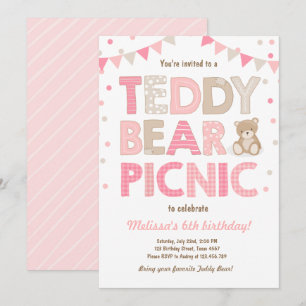 Invitation Teddy Bear Pique-nique Fille anniversaire Invitati