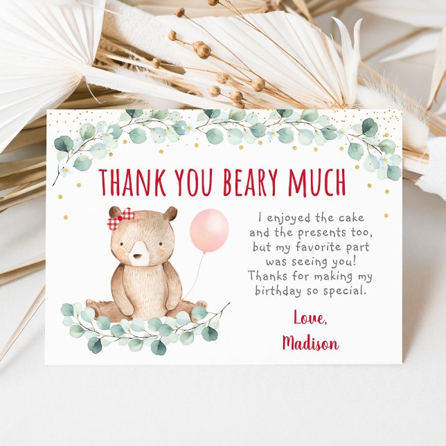 Invitation Teddy Bear Pique-nique Floral Anniversaire Merci (Créateur téléchargé)
