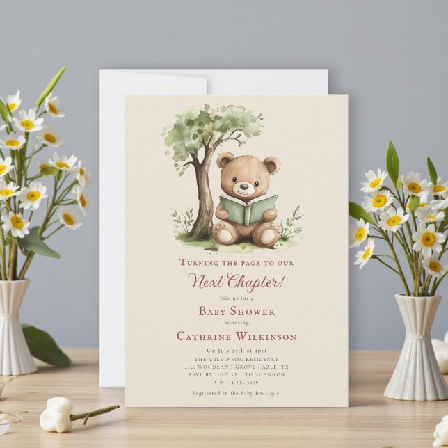 Invitation  Teddy Bear Reading Next Chapter Baby shower (Créateur téléchargé)