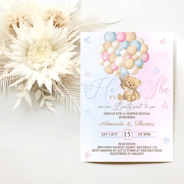 Invitation Teddy Bear Rose Bleu Révélation de genre (Créateur téléchargé)