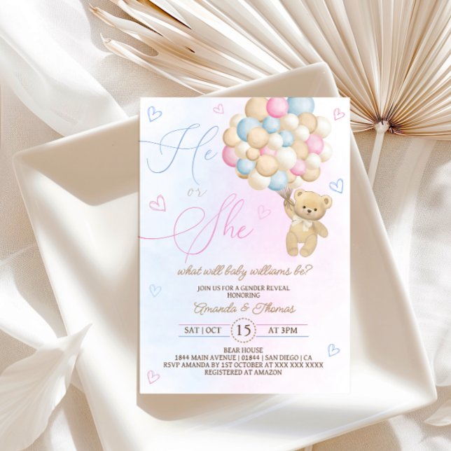 Invitation Teddy Bear Rose Bleu Révélation de genre (Créateur téléchargé)