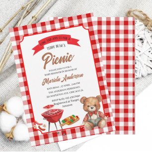 Invitation Teddy Bear`s Pique-nique d`aquarelle BabInvitation