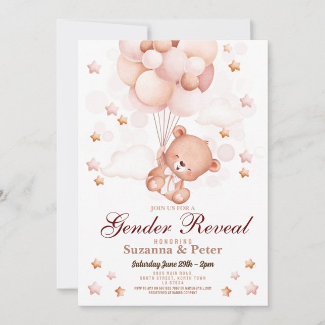 Invitation Teddy Bear Sexe Révéler Baby Neutral Party (Devant)