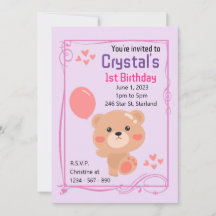 Teddy Bear thème Fille 1er anniversaire Fête Invit