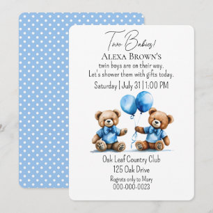 Invitation Teddy Bear Twin Baby Boy Douche
