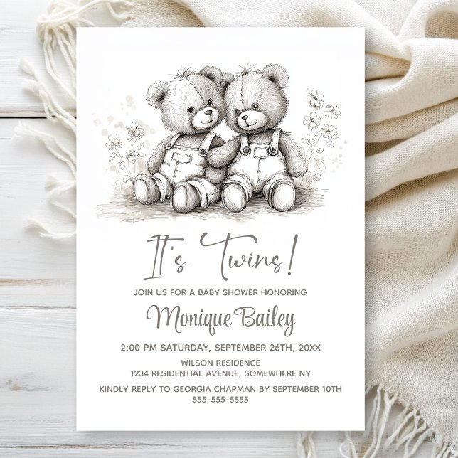 Invitation Teddy Bear Twins Baby Shower (Créateur téléchargé)