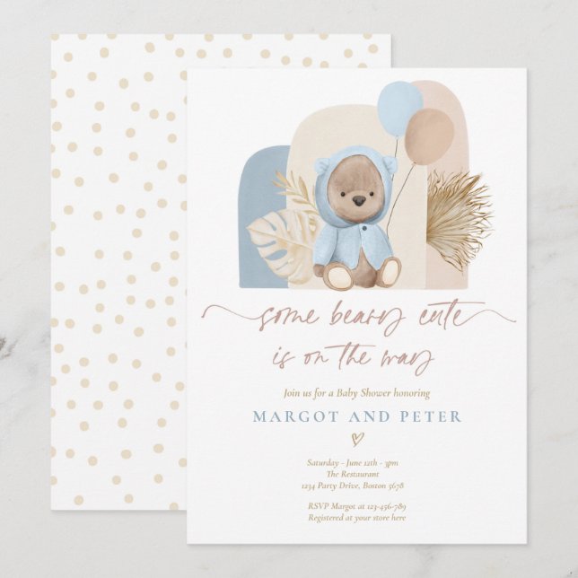 Invitation Teddy Bear Un Baby shower Boho De Beary Cute (Devant / Derrière)