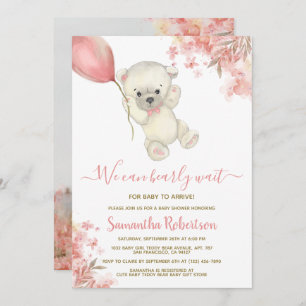 Invitation Teddy Ours rose Balloon fille Baby shower photo