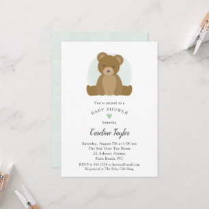 Invitation Teddy Ours Vert Aquarelle Bébé Garçon Douche