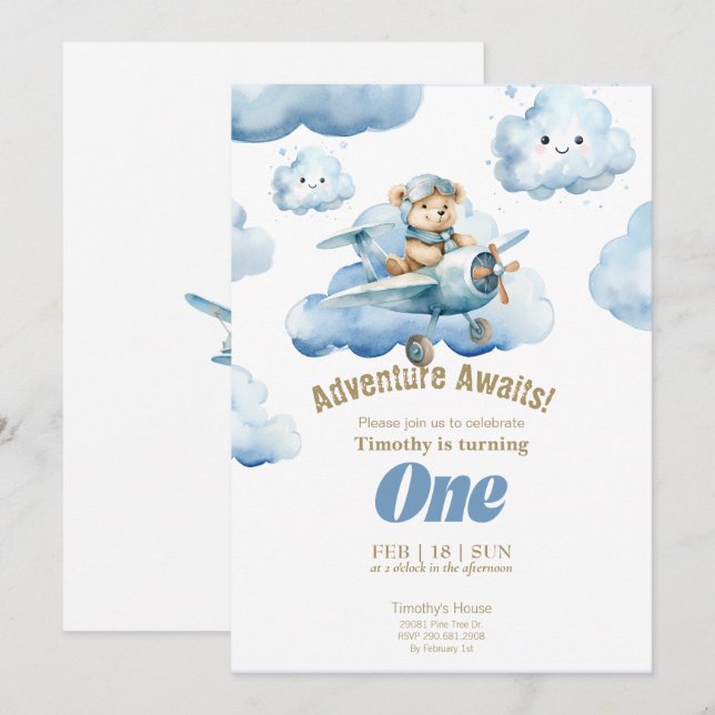 Invitation Teddy's Sky-High Première Aventure d'anniversaire (Devant / Derrière)