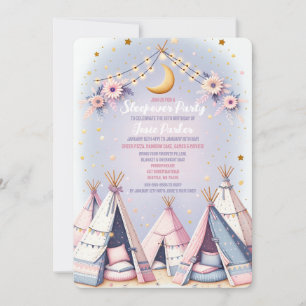 Invitation Teepee Bohème Fille Soirée Pyjama Fête de Sommeil