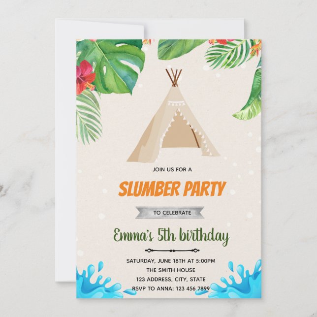 Invitation Teepee de luau tropical au thème de la piscine (Devant)