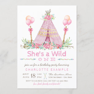 Invitation Teepee Rose Fête d'Anniversaire Premier Anniversai