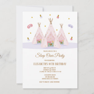 Invitation Teepee Slepover fête d'anniversaire