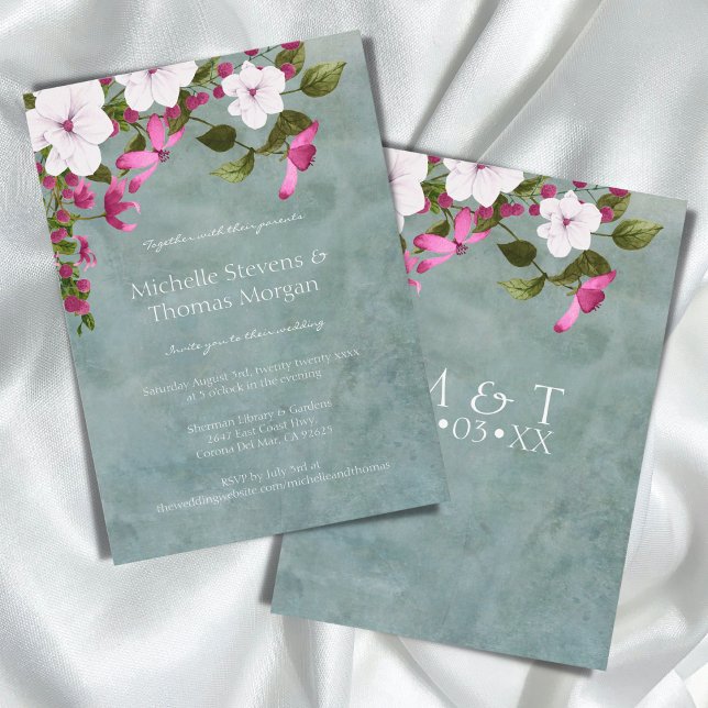 Invitation Teinte poussiéreuse Bleu sarcelle Blanc Magenta Ve (Créateur téléchargé)