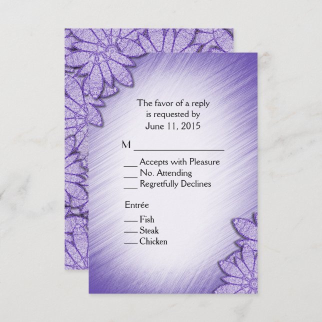 Invitation Teinte ultra violette Floral RSVP avec choix d'ent (Devant / Derrière)