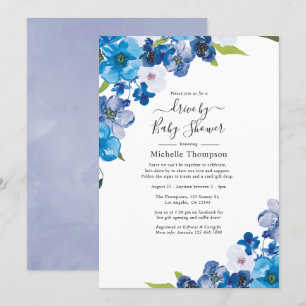 Invitation Teintes de bleu floral passage par mariage ou Baby